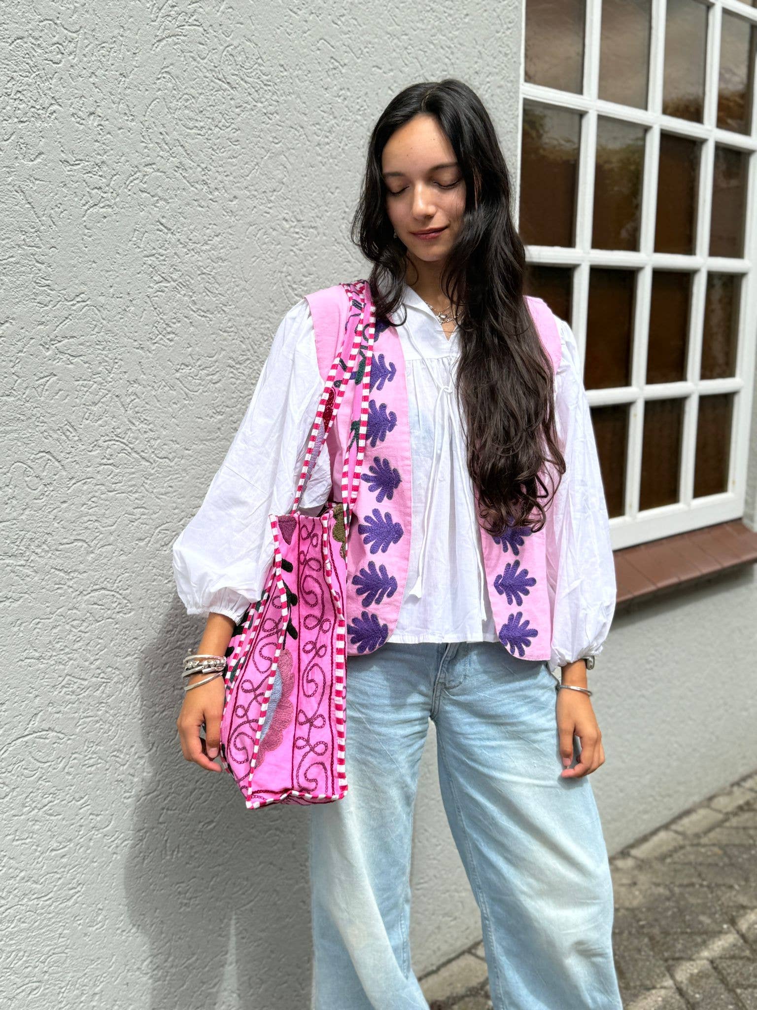 ToutVintage Gilet in cotone Suzani Serpente viola