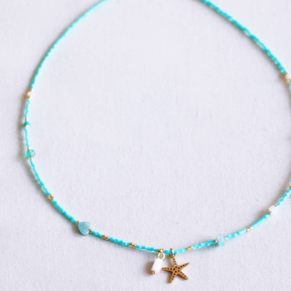 Bazou Collana Miyuki con sfaccettature e stella marina - menta