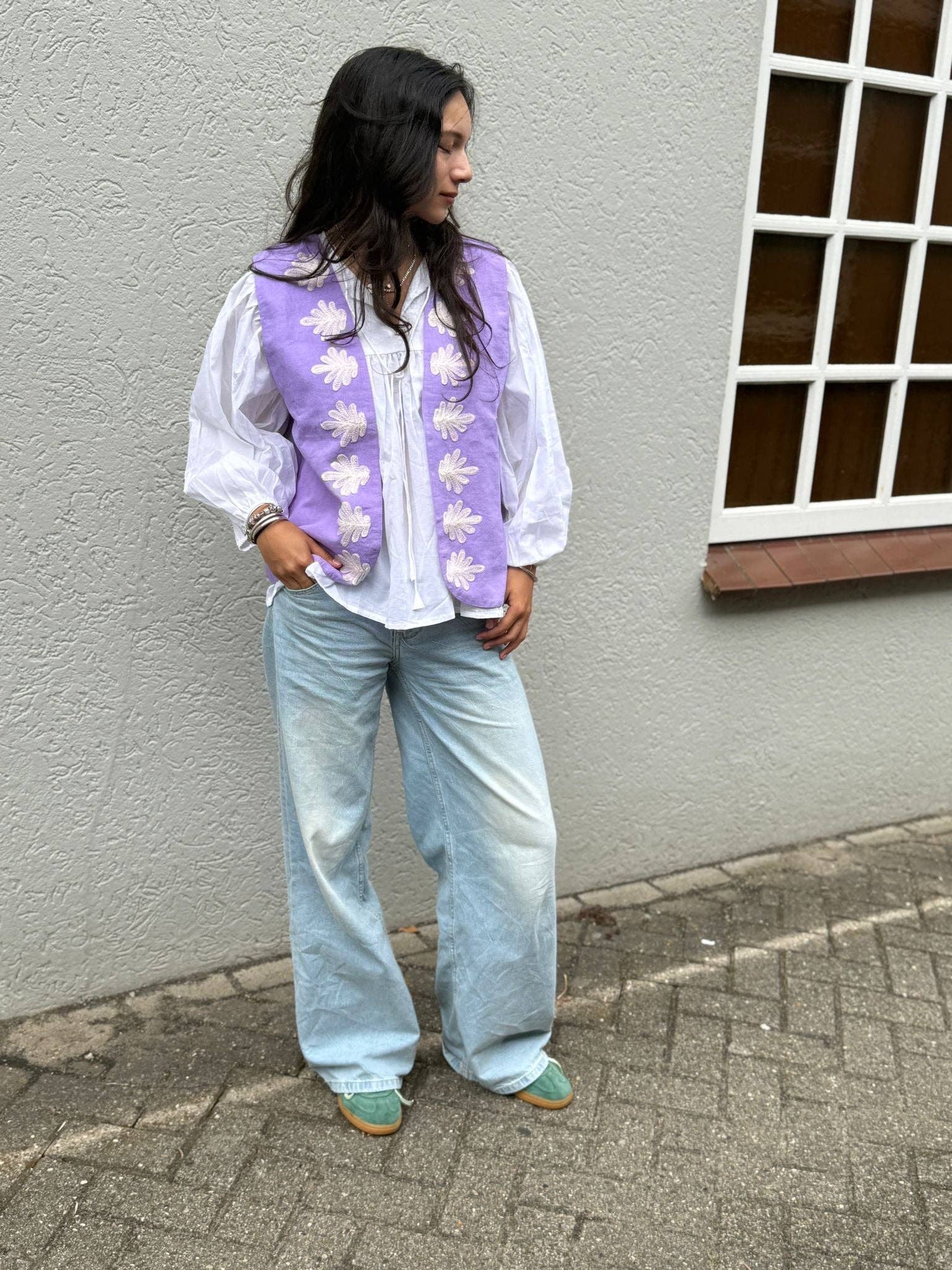 ToutVintage Gilet in cotone Suzani Serpente viola