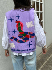 ToutVintage Gilet in cotone Suzani Serpente viola