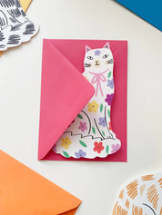 Kitty Kenda Papergoods Biglietto di auguri a forma di gattino seduto - Bianco e nero: Nero/Bianco