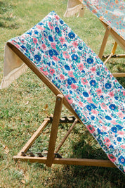 Louise Misha Telo Mare Lana - Pomponi - fiori - blu - rosa: Prato estivo blu / T2(90X170)