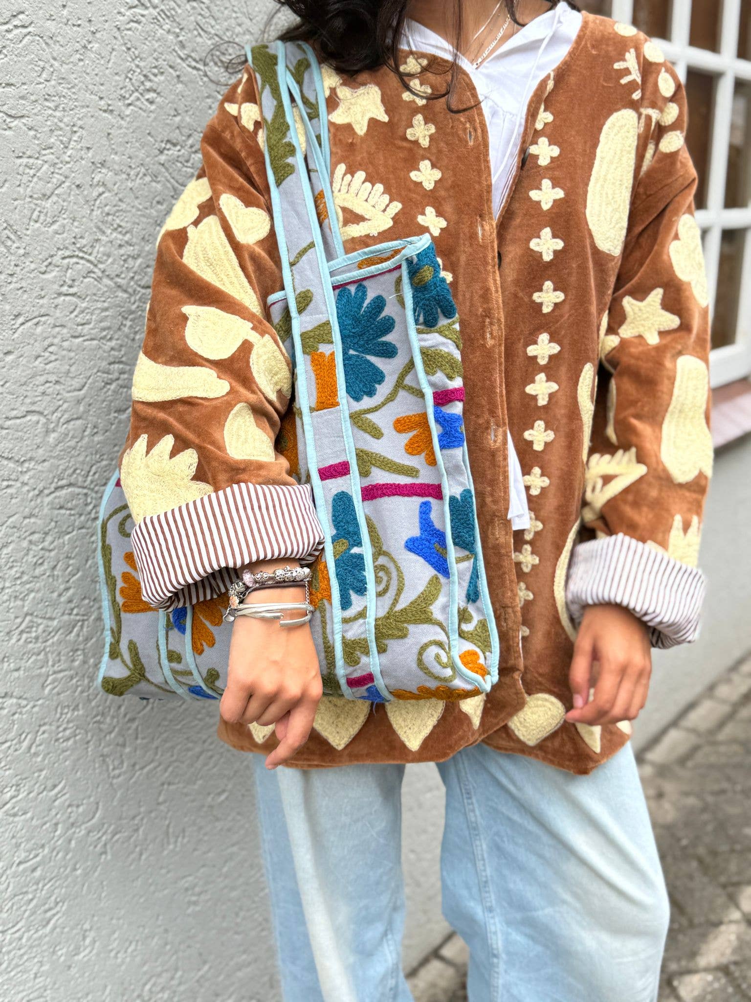 ToutVintage Giacca di velluto DREAM marrone crema: Strisce