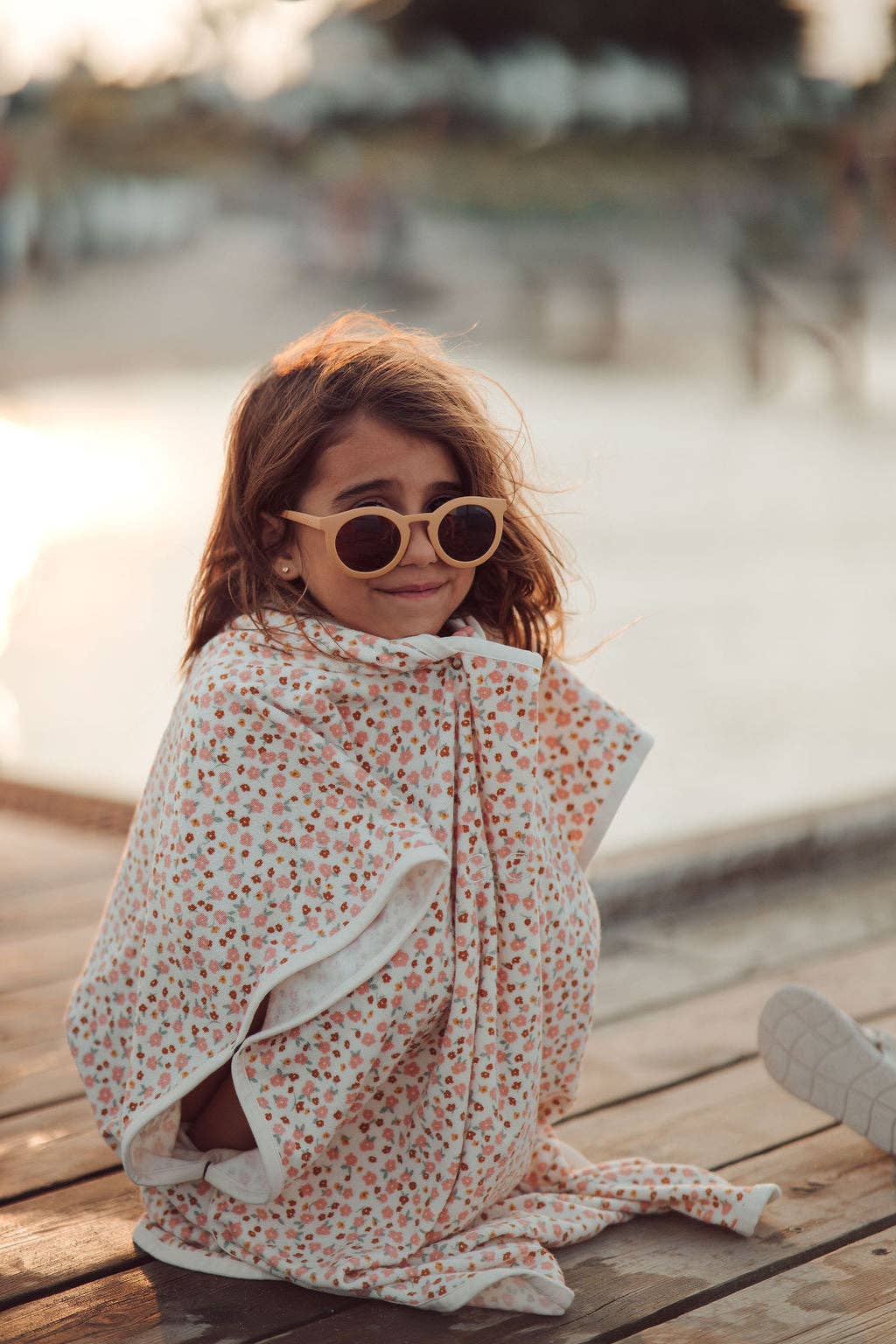 GRECH & CO Poncho Asciugamano da Bagno | Cotone Organico - Prato al Tramonto