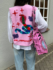 ToutVintage Gilet in cotone Suzani Serpente rosa
