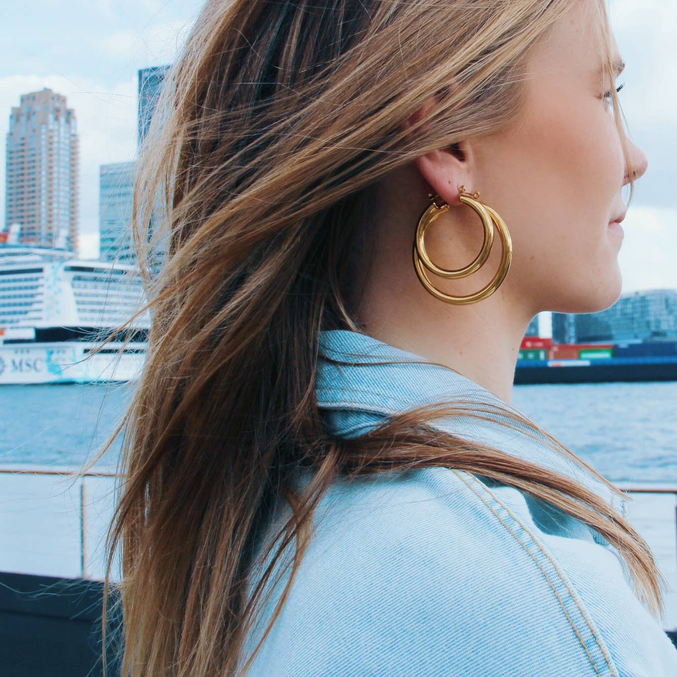 Bazou Cerchio maxi in acciaio inossidabile '40mm' — oro