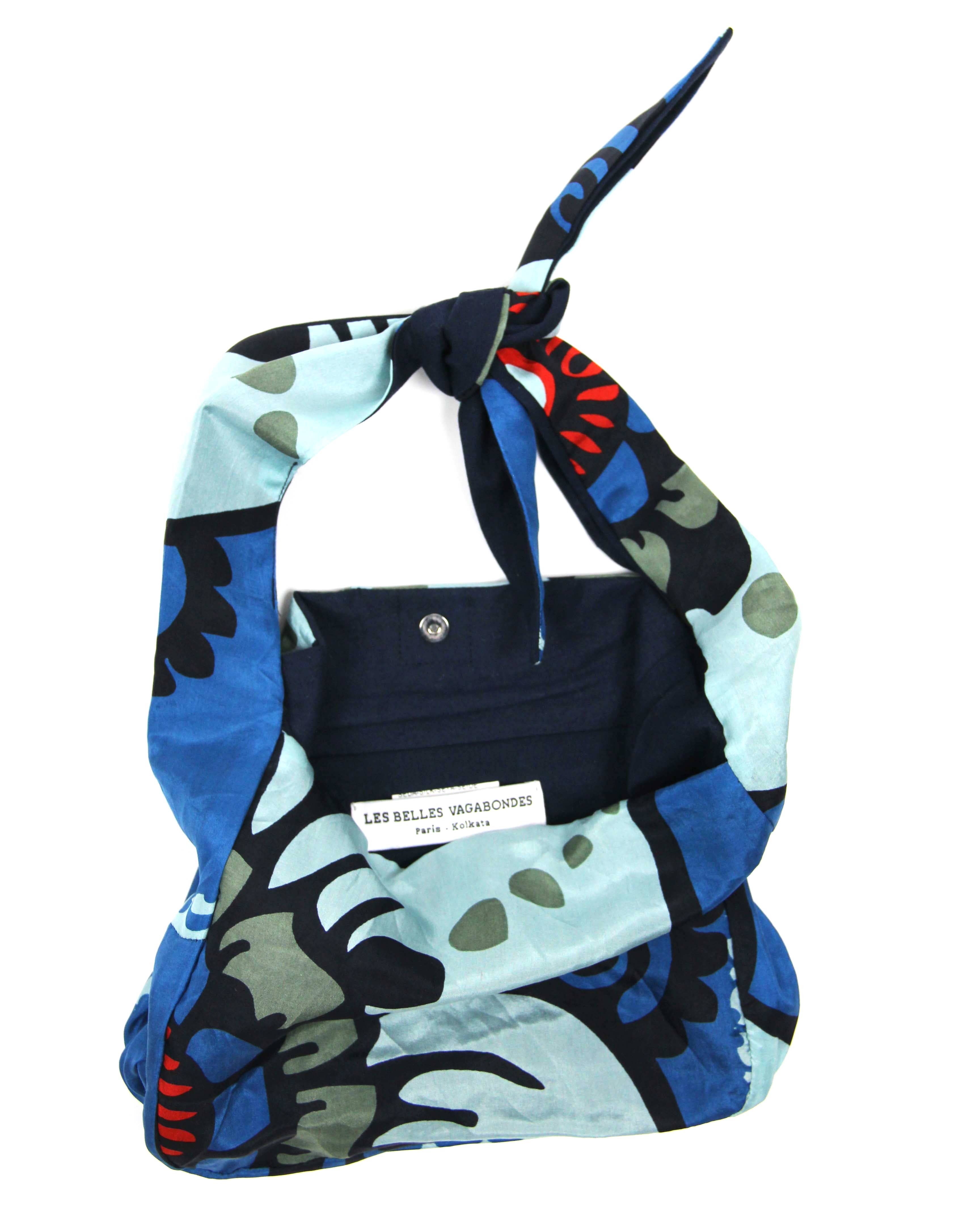 Les Belles Vagabondes Borsa Bobby in seta blu Mogador