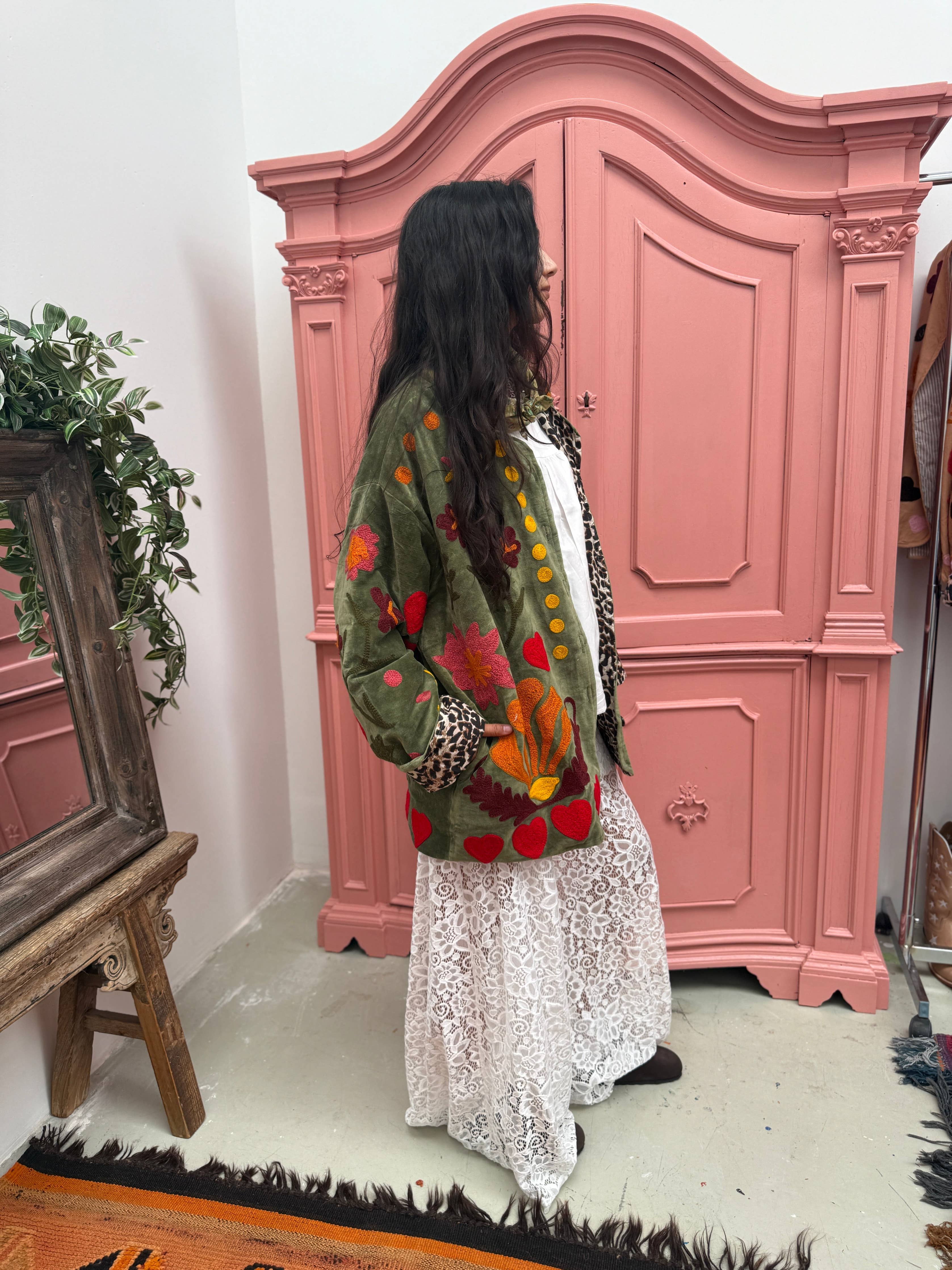 ToutVintage Giacca di velluto LOVE verde: Stripes