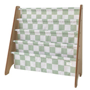 3 Sprouts Libreria per bambini con tessuto riciclato - motivo scacchiera: Verde a scacchi