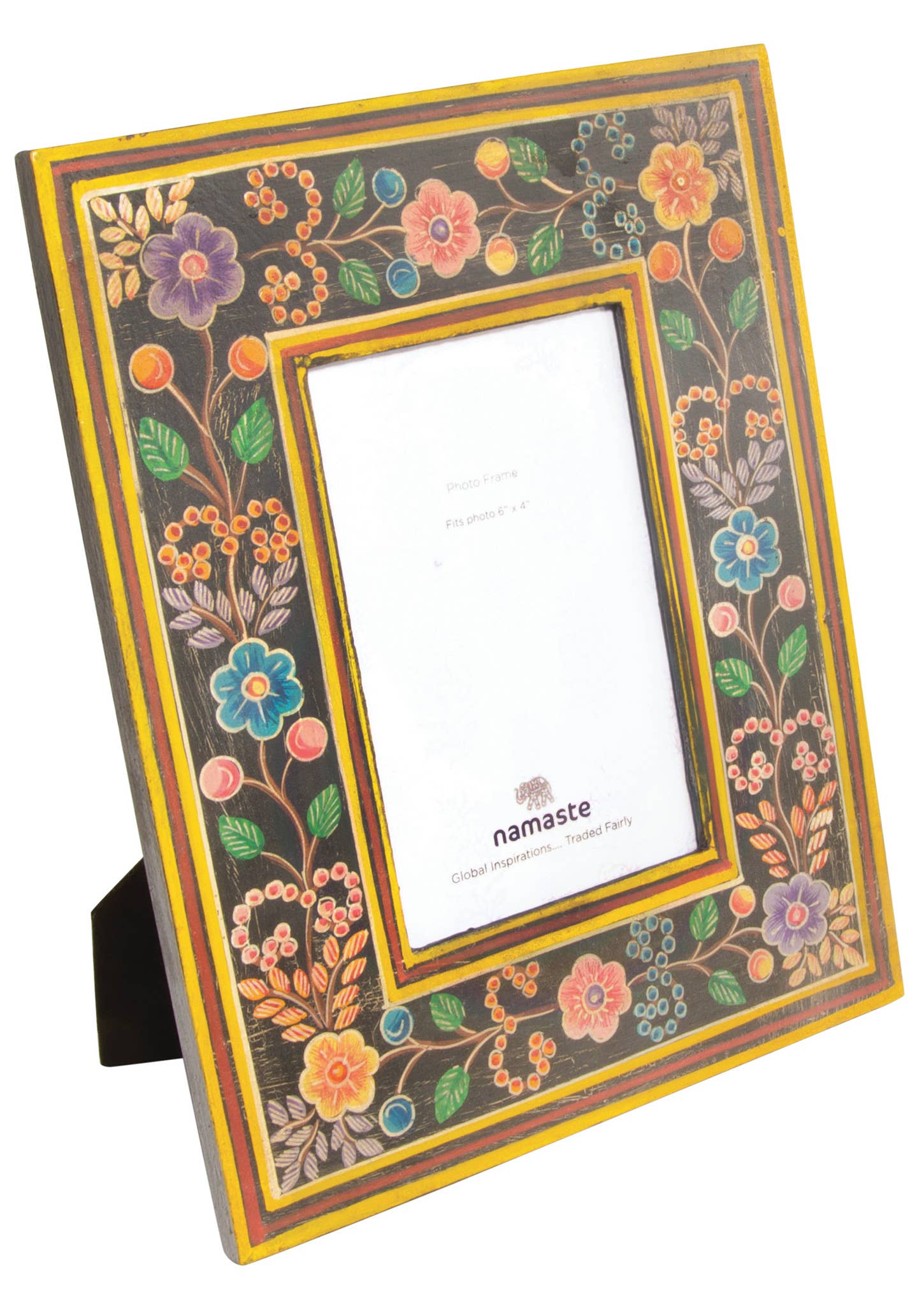Namaste Cornice fotografica in legno dipinta a mano con design floreale vivace