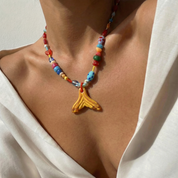 Goupi Lab Collana colorata con perline a forma di coda di sirena gialla o rosa: Pink