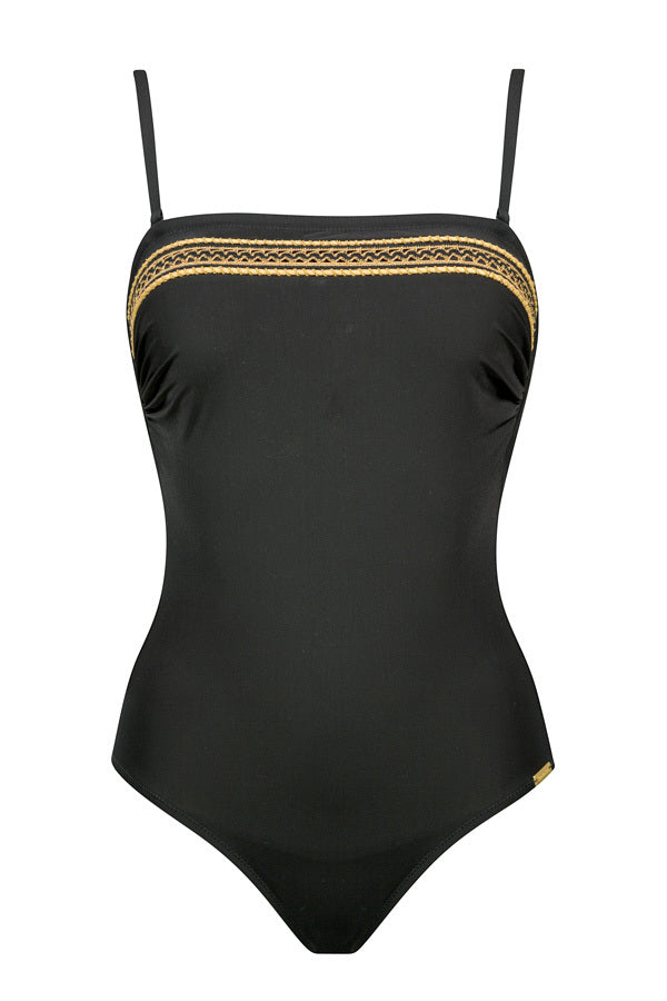 CHARMLINE Costume Intero a Fascia con Ricamo Dorato