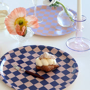 BLU KAT Vassoio da portata rotondo CHECKER Indigo/mandorla - 31 cm