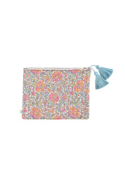 Louise Misha Domina pochette trapuntata con nappine colorate e stampa floreale rosa, arancione e verde: Giardino d'Inverno d'Avorio / VOI