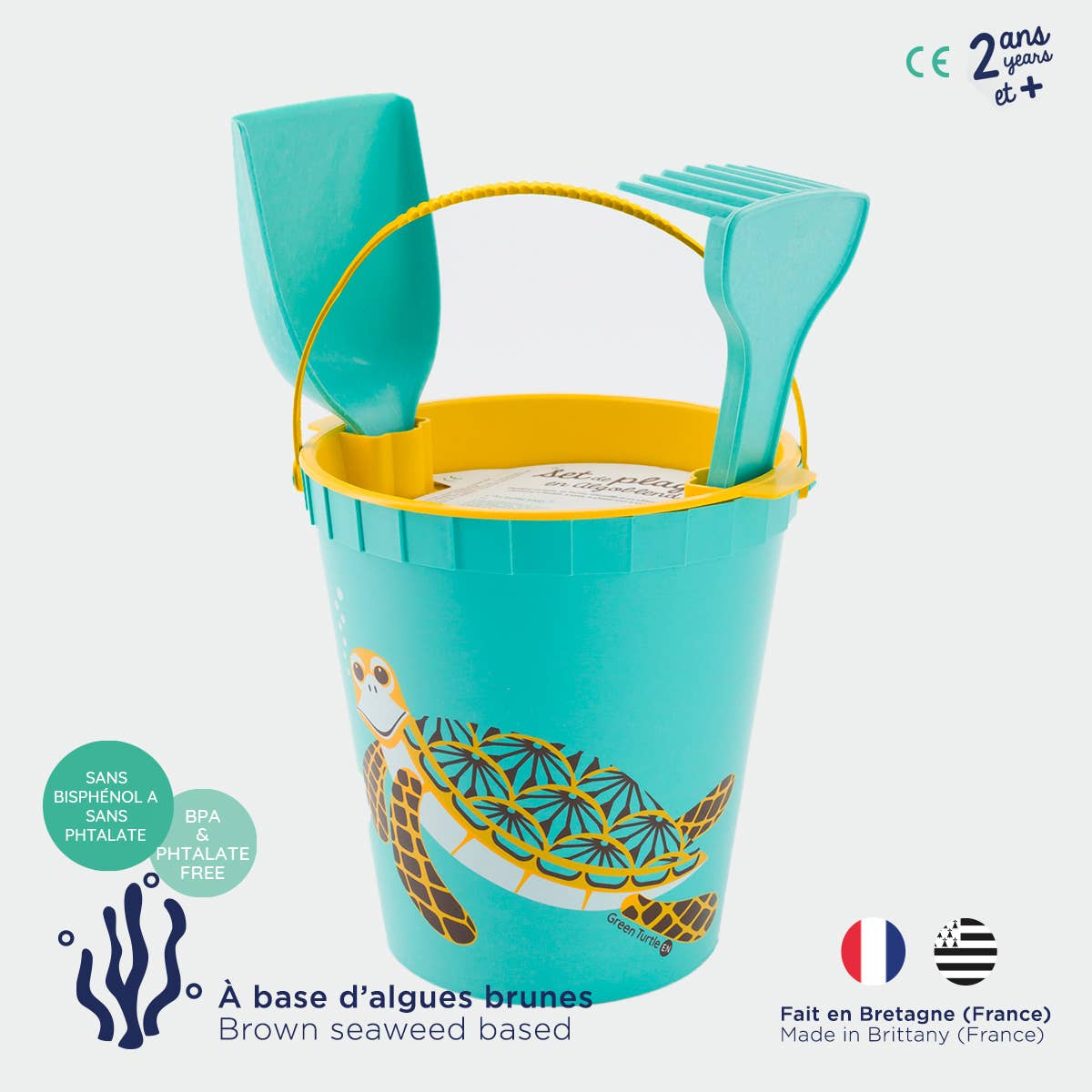 Coq En Pate Set da spiaggia per bambini con secchiello eco-sostenibile in Algoblend® - Tartaruga