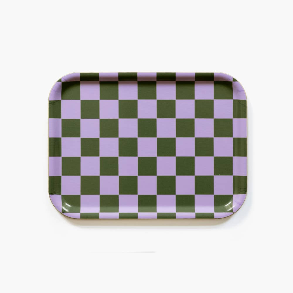 BLU KAT Vassoio da portata CHECKER lilla/oliva - 27 x 20 cm