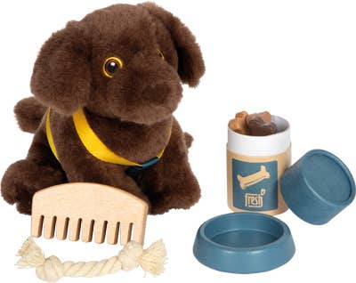 small foot Cucciolo di cane con borsa e kit toelettatura | gioco di ruolo | giocattolo in legno