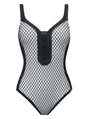 CHARMLINE Costume Intero "Optical Mesh" – Black & White Graphic Design