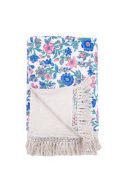 Louise Misha Telo Mare Lana - Pomponi - fiori - blu - rosa: Prato estivo blu / T2(90X170)