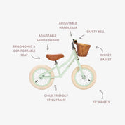 BANWOOD BICICLETTA SENZA PEDALI FIRST GO VINTAGE - MENTA CHIARA