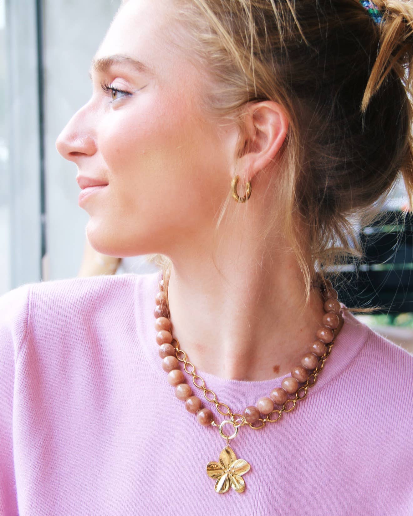 Bazou Collana con perline in pietra naturale XL - marrone