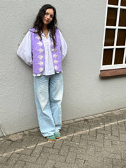ToutVintage Gilet in cotone Suzani Serpente viola