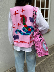 ToutVintage Gilet in cotone Suzani Serpente rosa