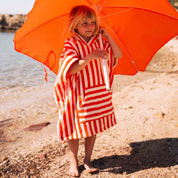 Rose in April Poncho da bagno per bambini Suzon a righe rosso pomodoro