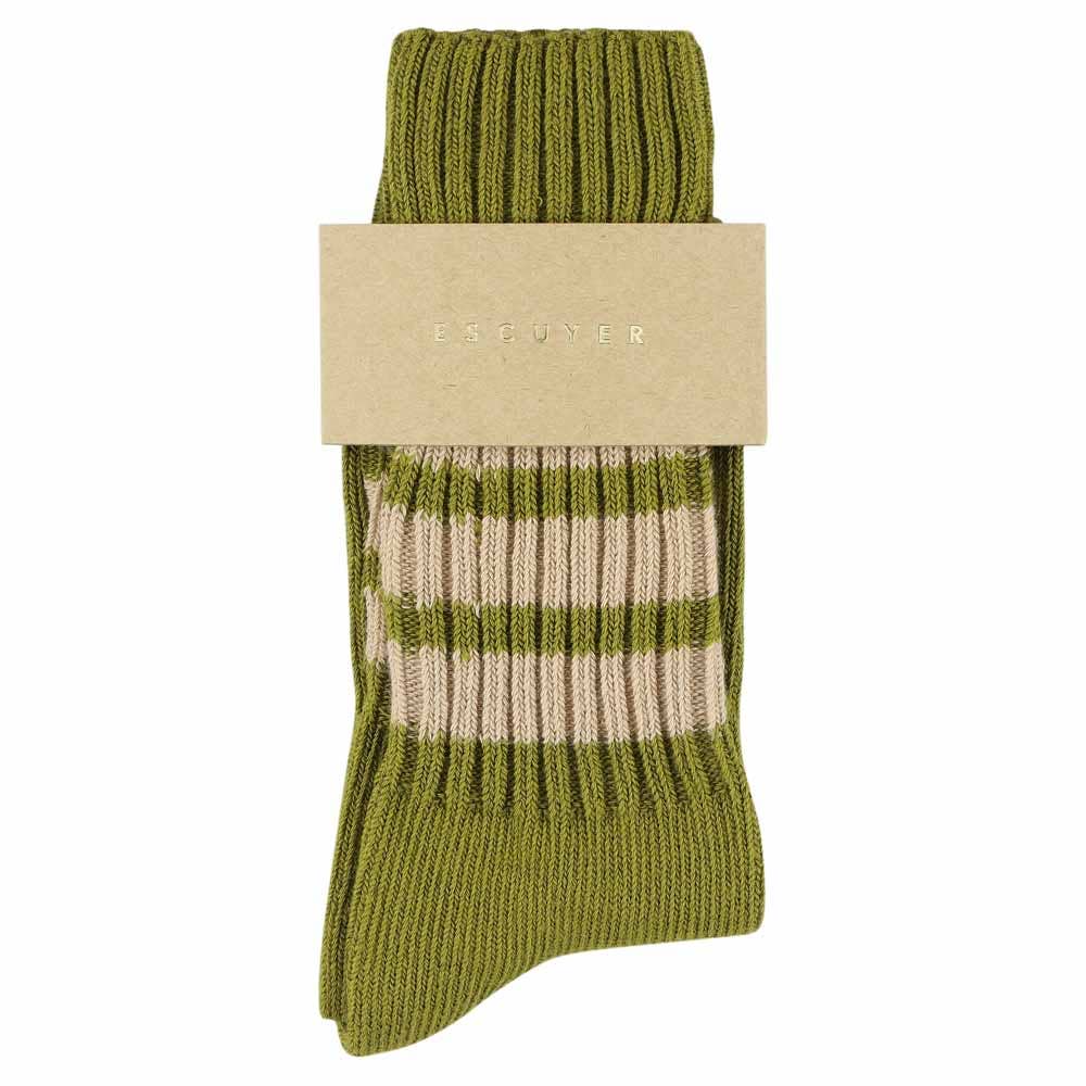 ESCUYER Calzini girocollo a righe da donna - kaki/rosa: EU 36/41 UK 3.5/7 US 6/9.5