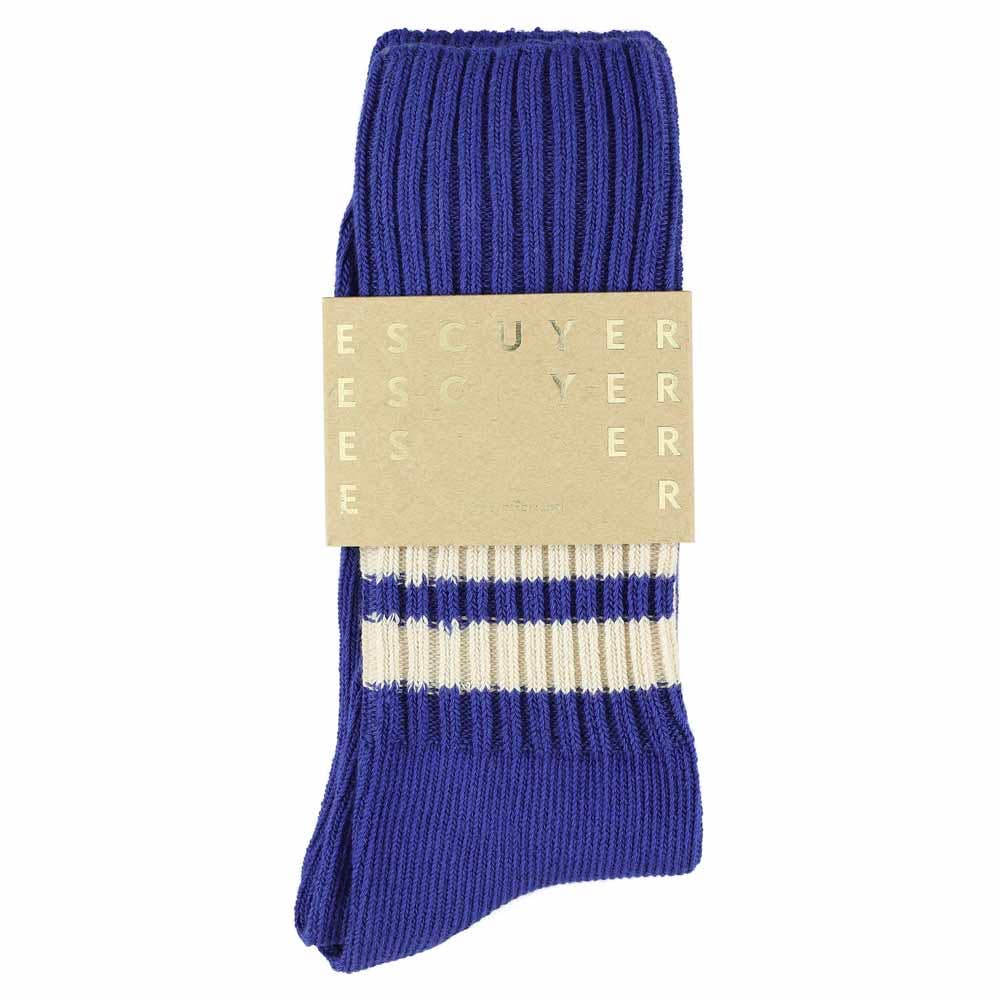ESCUYER Calzini Stripes Crew - Vintage Blu/Ecru: EU 39/45 UK 6/10.5 US 6.5/11