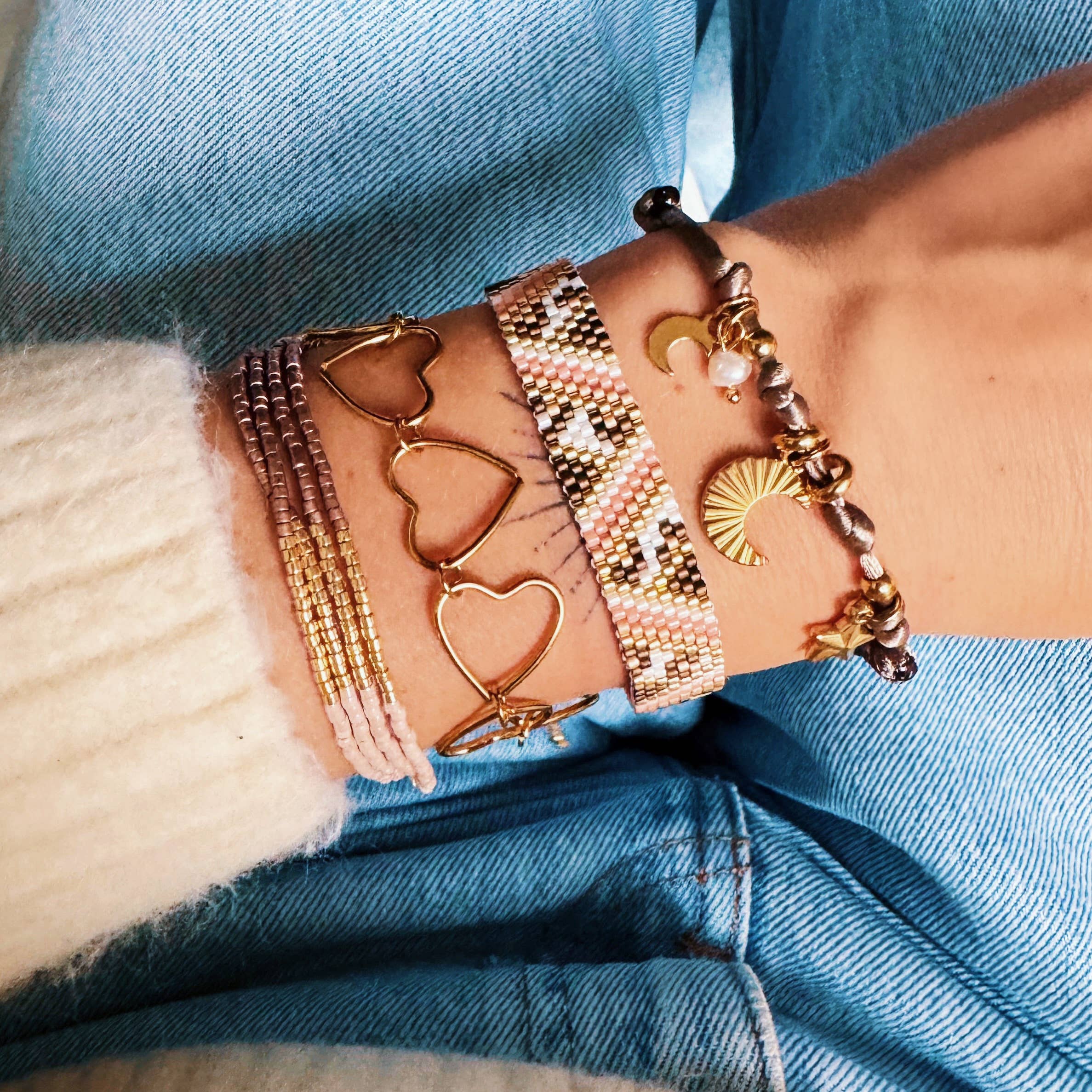 Bazou Bracciale quadruplo Miyuki - nude/taupe/placcato oro