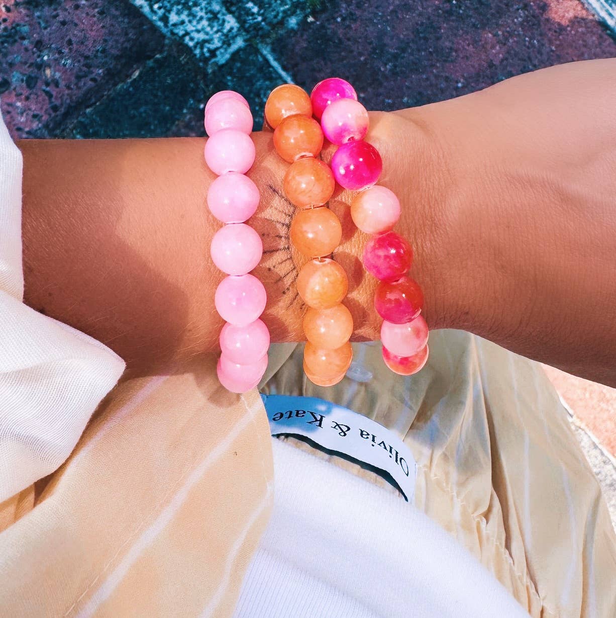Bazou Bracciale con perline in pietra naturale XL - arancione
