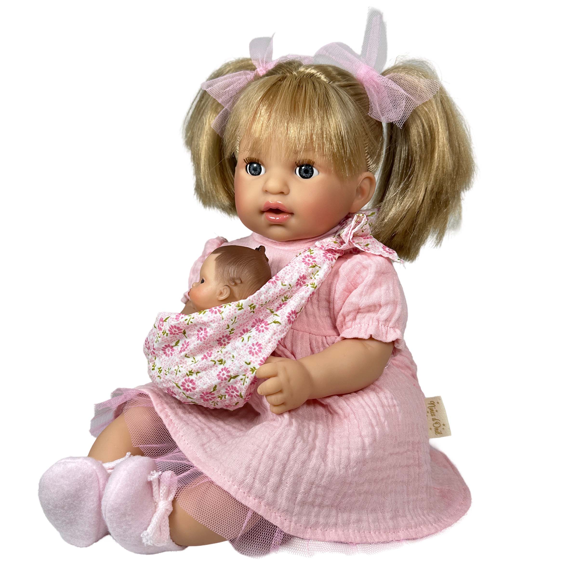 Nines Artesanals d'Onil Dolls BAMBOLA ALEX CON BAMBINO ROSA: CUSTODIA