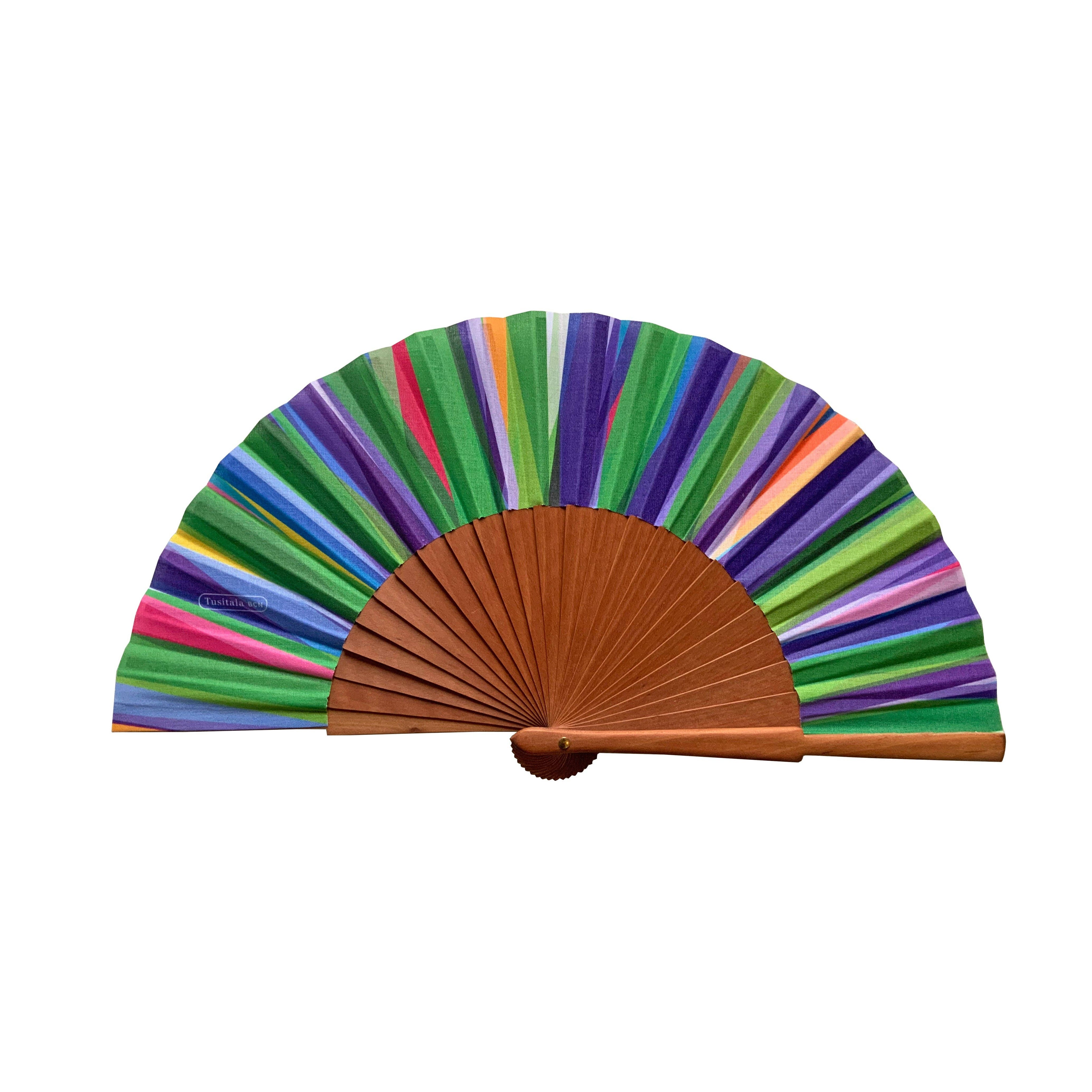 Tusitala Barcelona Ventaglio Mille righe 19 cm - in Legno e Cotone - Originale e Artigianale