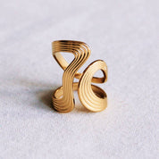 Bazou Anello XL Statement Retro a righe - oro