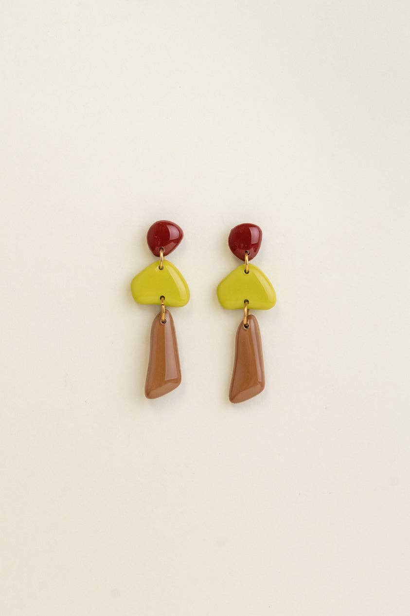 Van Schaaijk Studio Orecchini Luna - Bordeaux / Lime / Cannella