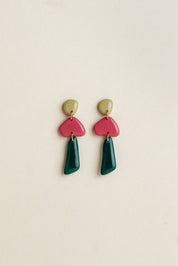 Van Schaaijk Studio Orecchini Luna - Avocado / Fucsia / Pino
