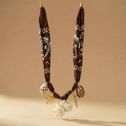 Goupi Lab Sciarpa Bandana Marrone Collana con Conchiglie e Ciondolo a Forma di Conchiglia