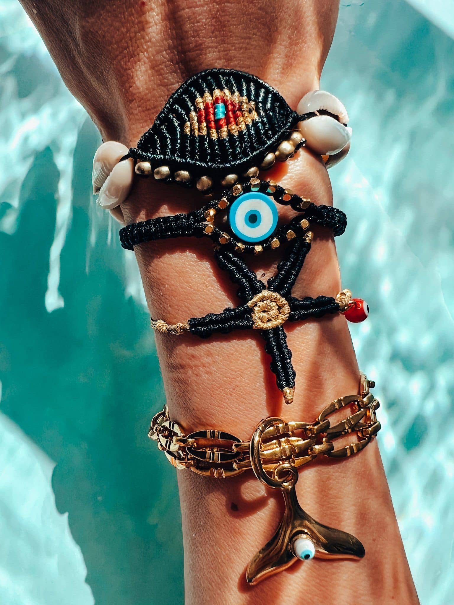 Goupi Lab Braccialetti in macramé con stella marina: Nero
