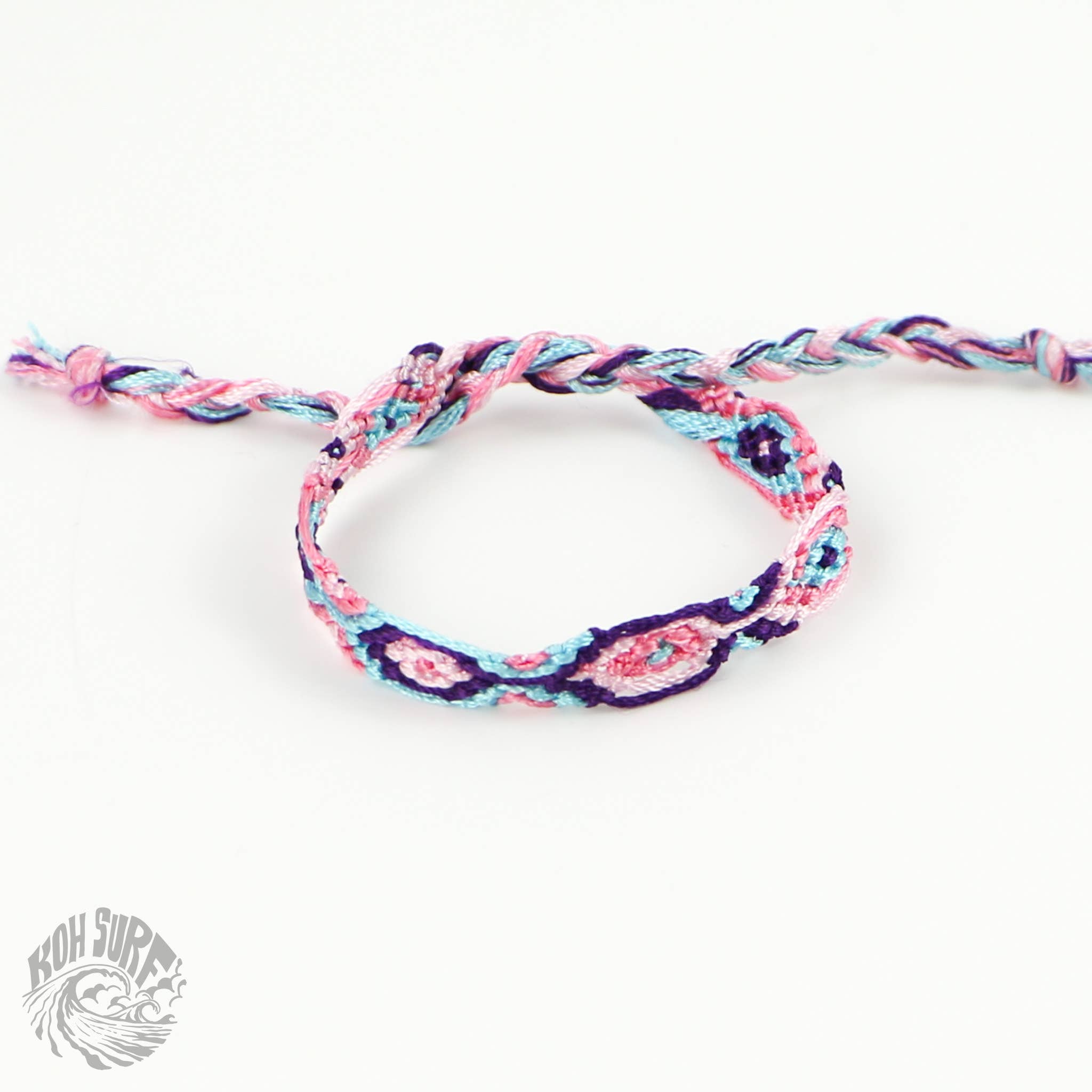 Pineapple Island Bracciale in cotone e seta tessuto a mano di Koh Surf: Toni rosa