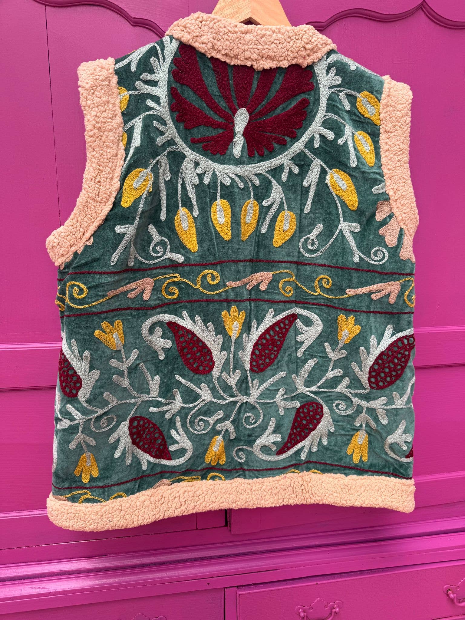 ToutVintage Gilet di velluto in finta pelliccia verde
