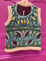 ToutVintage Gilet di velluto in finta pelliccia verde