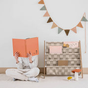 3 Sprouts Libreria per bambini con tessuto riciclato - motivo scacchiera: Verde a scacchi