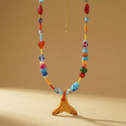 Goupi Lab Collana colorata con perline a forma di coda di sirena gialla o rosa: Pink