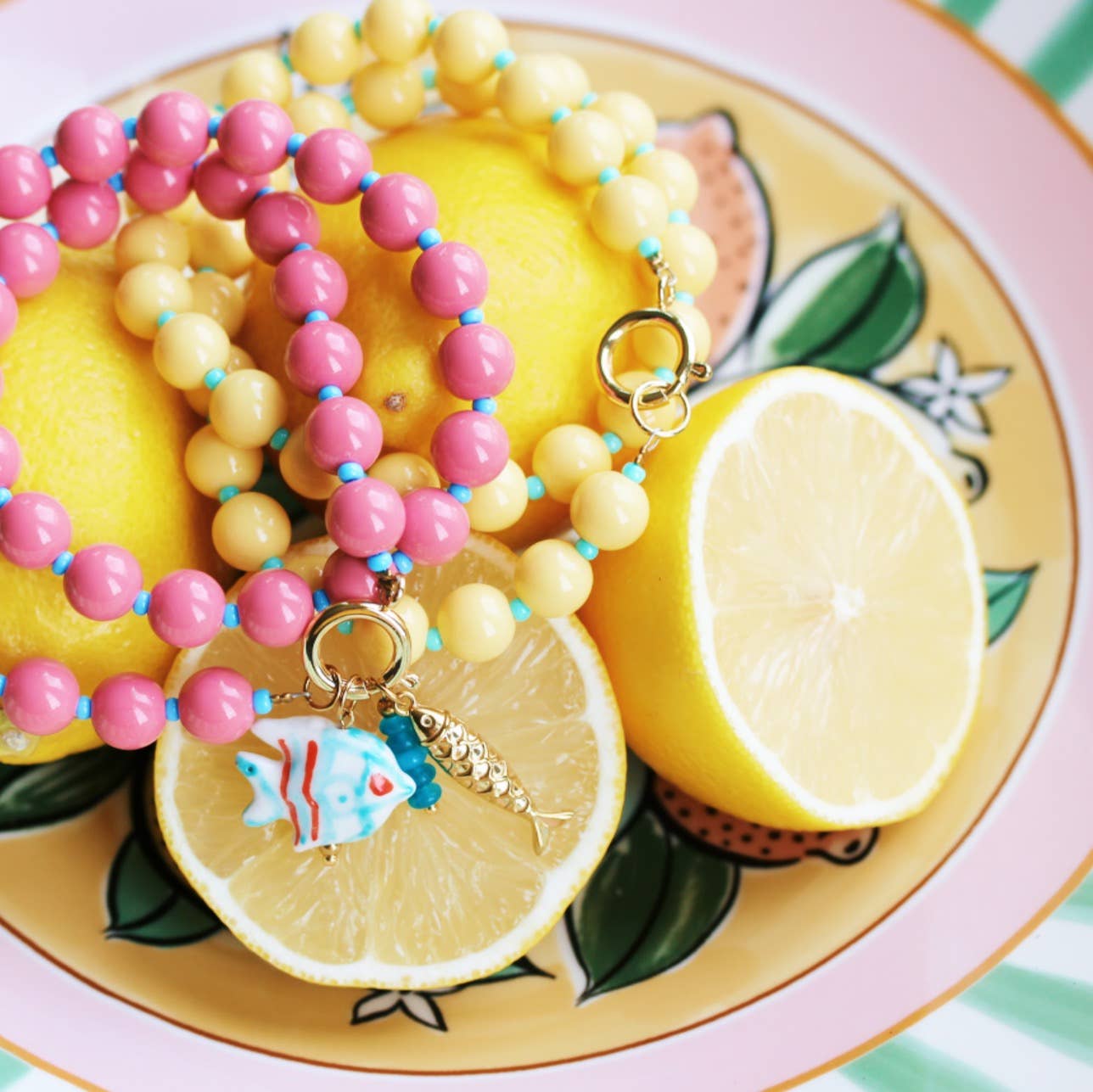 Bazou Collana con perline Miyuki - giallo/menta
