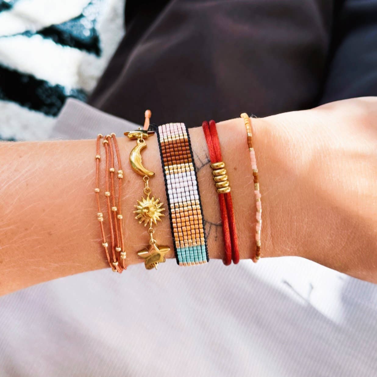 Bazou Bracciale a catena con sole, luna e stella