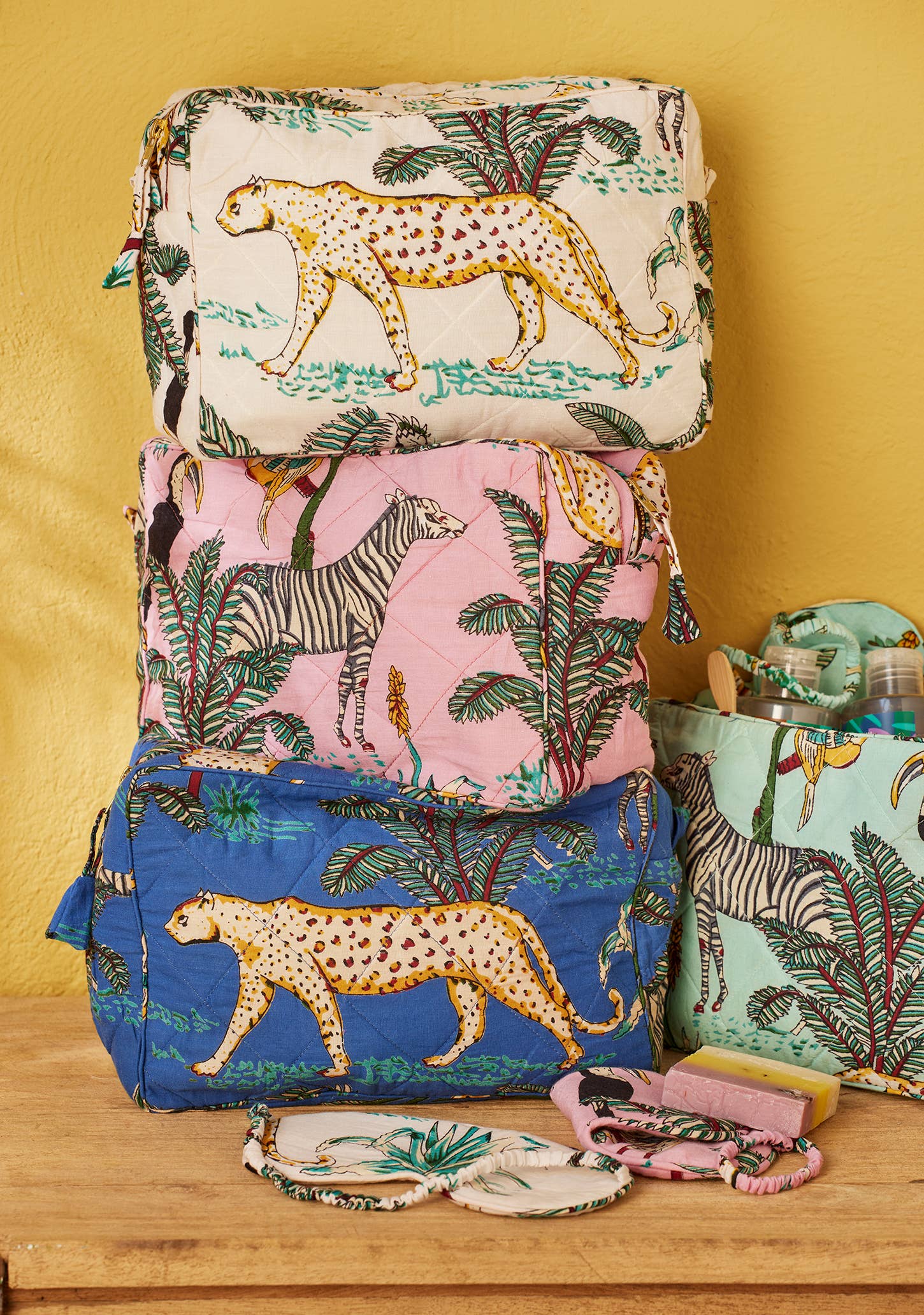 Namaste Borsa da toilette con stampa giungla: Blu (BL)