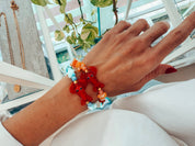 Goupi Lab Bracciali doppi con chips semipreziose turche e arancioni e granchio in vetro: Turchese