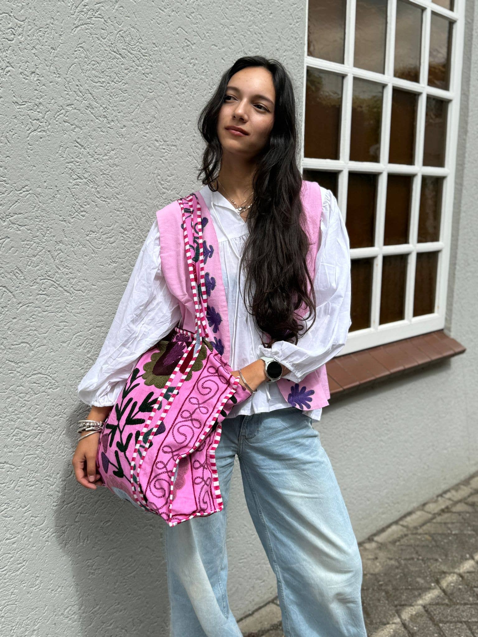 ToutVintage Gilet in cotone Suzani Serpente rosa