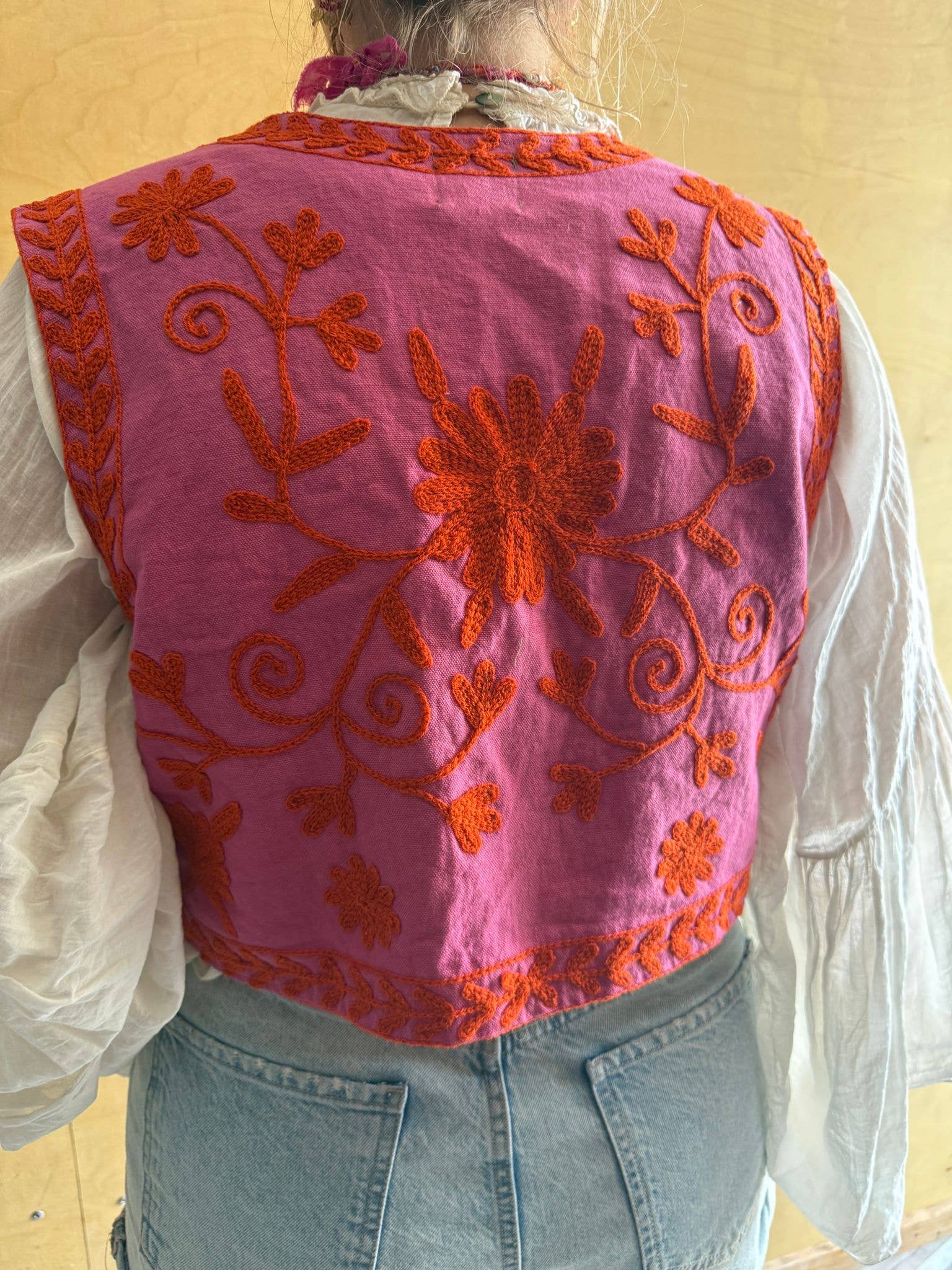 ToutVintage Gilet in cotone Suzani viola arancione